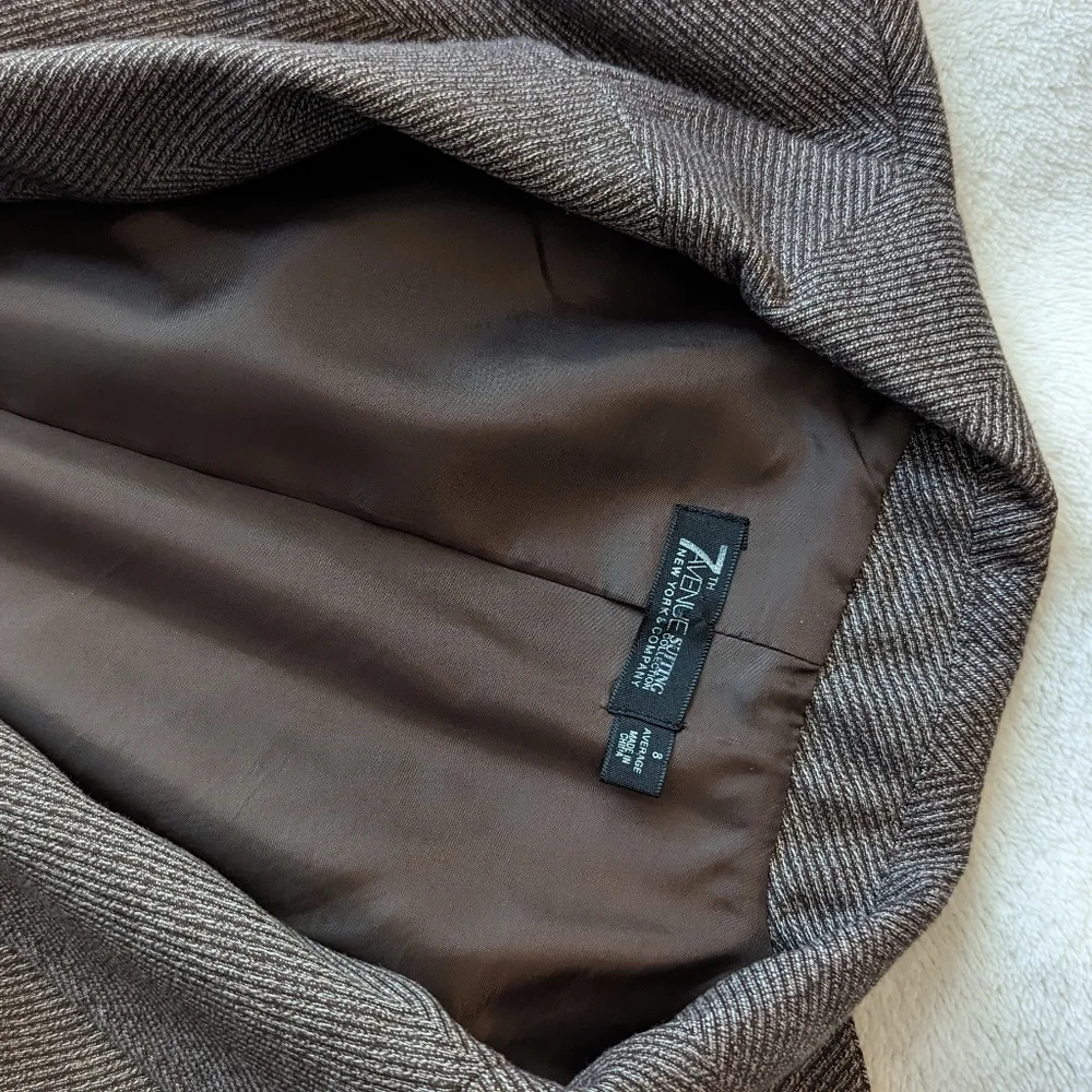 Chocolate brown tweed skirt suit jacket sz 8 skirt sz 12 - Picture 9 of 16